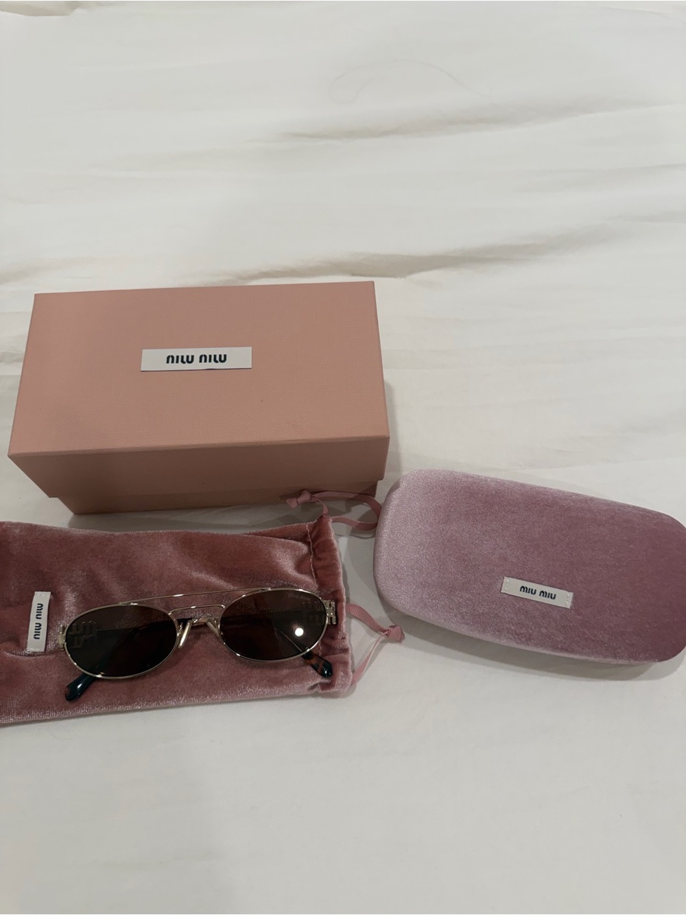 Miu Miu Pink Velvet Sunglasses Gift Set with Gold Frame
